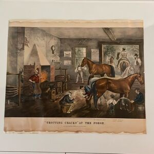 Antique Currier & Ives “Trotting Cracks at the Forge” Mountain Boy “See Photos”!